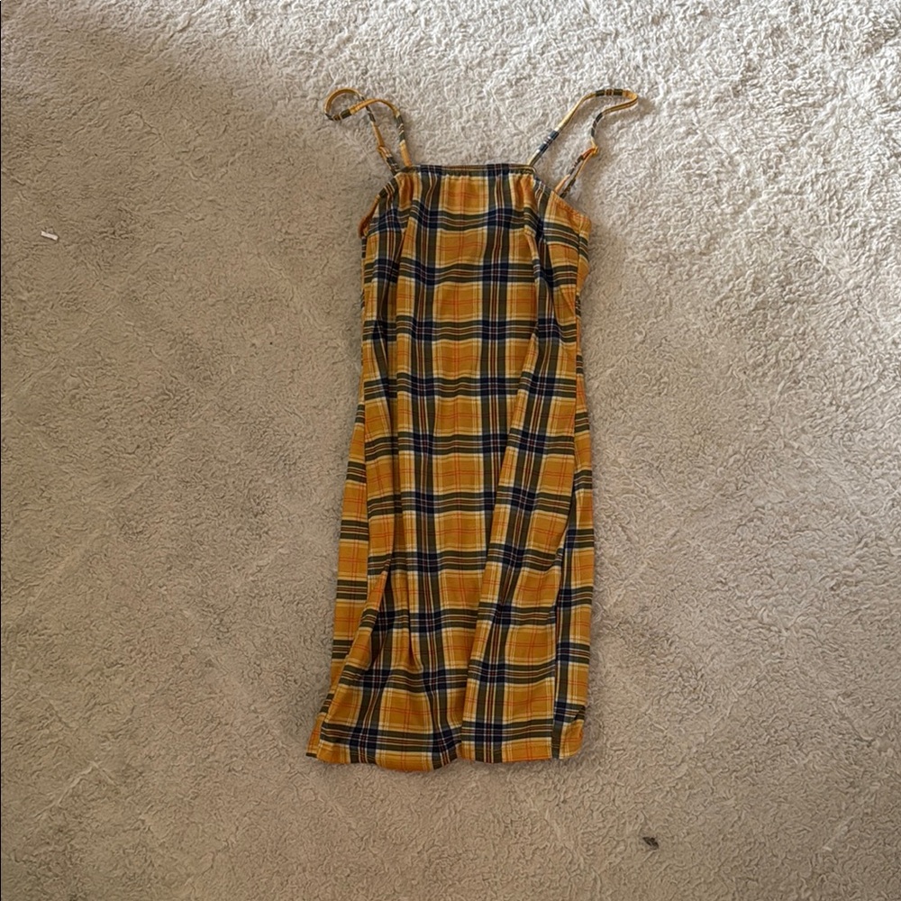 SHEIN Yellow Plaid Mini Dress